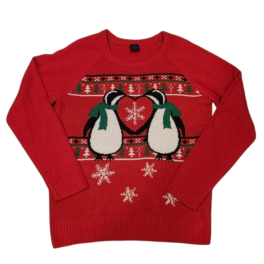 Women's LOL Vintage Red Penguin Heart Ugly Christmas Sweater Size Large
